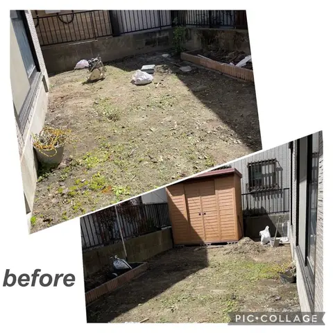 名古屋市南区のデッキ・テラス・芝・植栽・タイル・石張りの施工事例