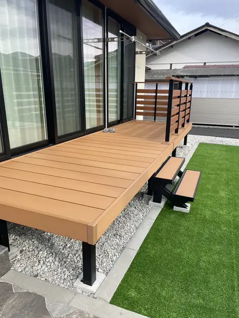 長野県のアプローチ・デッキ・テラス・芝・植栽の施工事例